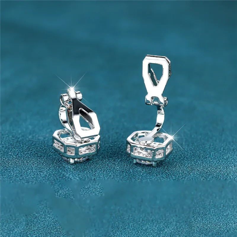 Female Cute Small Clip Earrings White Zircon Round Stone Earrings For Women Vintage Silver Color Crystal Jewelry Bridal Earrings